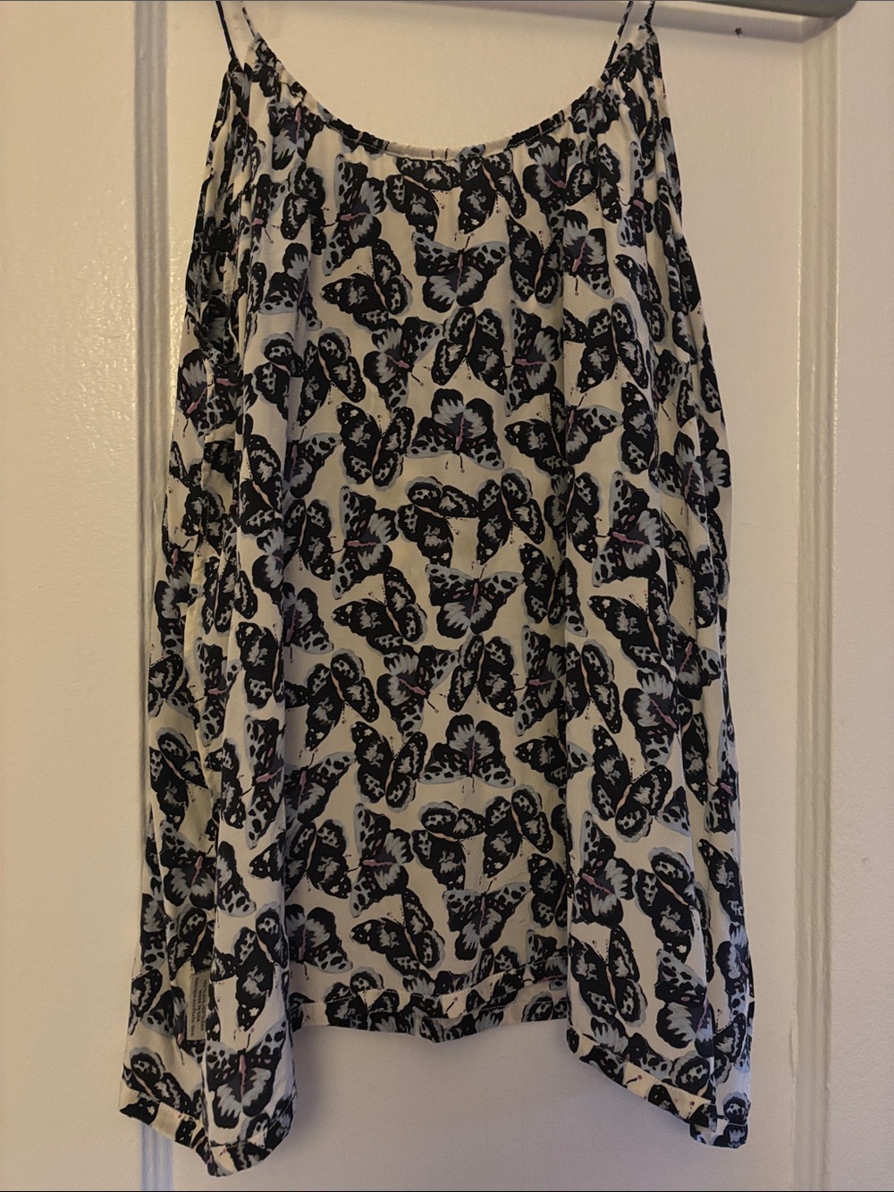 Tucker White and black Silk Butterfly-Print Spaghetti Strap Camisole size L